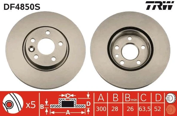 Fren Diski Ön Ford Mondeo-Land Rover Freelander 2 07> Çap: 300Mm 5 Delik 7G91 1125 BA-LR000571 ürün görseli 1
