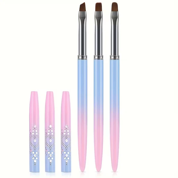 3lü Kapaklı Jel Fırça Seti Nail Art Fırça Seti Kapaklı Protez Tırnak Fırça Seti Lila ürün görseli 1