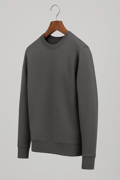 Basic Bisiklet Yaka Relaxed Regular Erkek Sweatshirt - 7478 - Resim 3