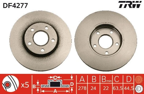 Fren Diski Ön Ford Connect 02> 278X24x5dl 2T14 1125 CB-2T14 1125 CC ürün görseli 1