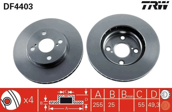 Ön Fren Diski Hava Kanallı Toyota Corolla 1.4L 4Zz-Fe Zze120 Vvti 02-06 / 1.6L 3Zz-Fe Zze121 Vvti 02-06 255 Çap X 4 Bijon - Takım Disk Fiyatıdır 4351202070-4351202071-4351202090 ürün görseli 1