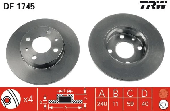On Fren Dıskı Fıat 500 500C 07> Tipo-Punto-Tempra-Panda-Marea-Bravo 96> Alfa Romeo 145-146-155 92> Ford Ka 08>12 240.5X11 4Delik 7685656-7663465-60805117-71739572 ürün görseli 1