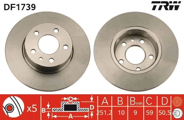 Arka Fren Diski Alfa Romeo 147 01>10 156 97>05 164 92>98 251.5X10x50.6Mm 71738912-60801787-164062610001 ürün görseli 1
