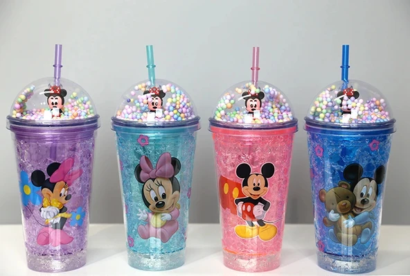 Sevimli Mickey Mouse Işıklı Pipetli Boncuklu Suluk & Bardak 400 Ml Liv1718 ürün görseli 1