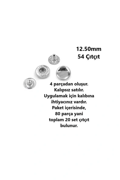 12,50mm Paslanmaz Pirinç Çıtçıt (20 Takım) (kalıpsızdır) ürün görseli 1