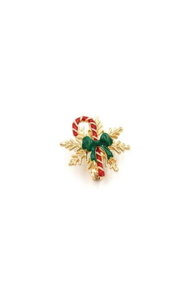 Yılbaşı Noel Şekeri Broş - Altın ürün görseli 1