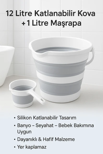 Gri Katlanır Su Kovası Ve Maşrapa ürün görseli 1