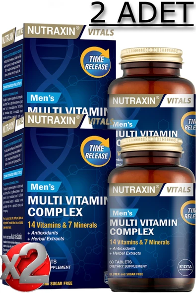 2 Adet Nutraxin Men's Multi Vitamin Ve Mineral Complex 60 Adet Tablet - (Erkeklere Özel Formül) ürün görseli 1