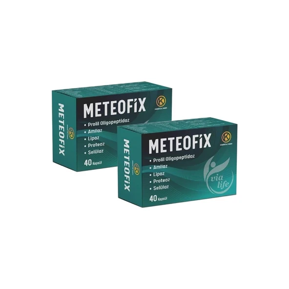 kuazar ilaç meteofix propil oligopeptidaz, amilaz, lipaz, proteaj, selülaz, bromelain, zencefil sindirim enzimler 40 kapsül - 2'li ürün görseli 1