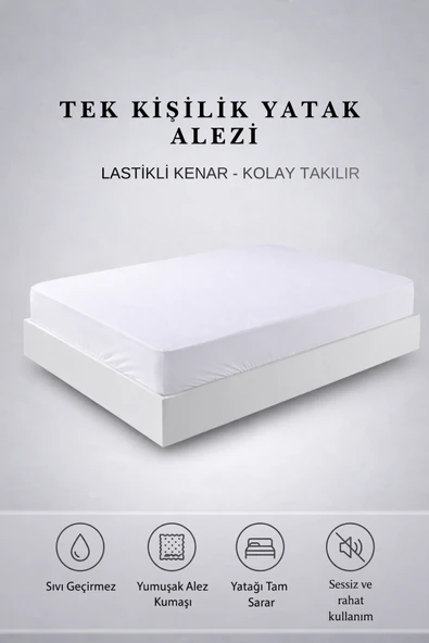 Tek Kişilik Sıvı Geçirmez Lastikli Yatak Alezi 100x200x40 cm Sessiz ve Yumuşak Kumaş ürün görseli 1