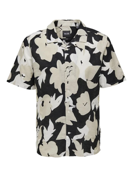 Only & Sons   ONSTREV REG CTN LIN AOP SS SHIRT NOOS Erkek Siyah KK Gömlek - 22025125 ürün görseli 1
