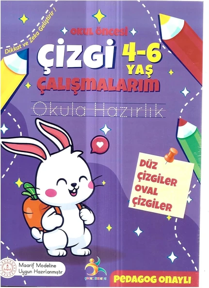 Okul Öncesi Çizgi Çalışmaları ve Düz Çizgiler- Oval Çzigiler Eğitim Kitabı, 4-6 Yaş Çocuklar için Gelişim Aktiviteleri ürün görseli 1