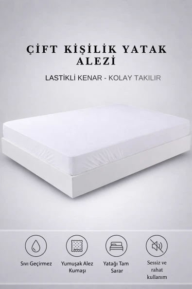 Çift Kişilik Sıvı Geçirmez Lastikli Yatak Alezi 160x200x40 cm Sessiz ve Yumuşak Kumaş ürün görseli 1