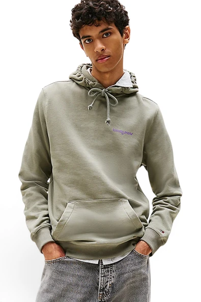Tommy Hilfiger   TJM REG BLUR SCRPT BCK HOOD EXT Erkek Yeşil Kazak - DM0DM22112 ürün görseli 1