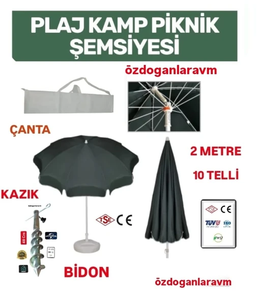 Gri  Deniz Balkon Havuz Plaj  Şemsiyesi + Bidon +Kazık +Çanta ürün görseli 1