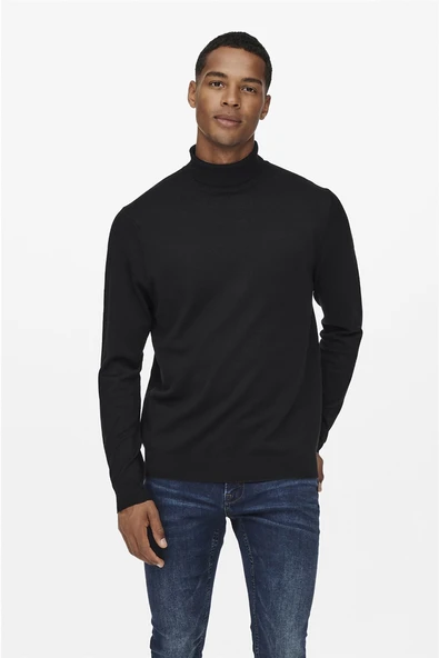 Only & Sons   Onswyler Life Reg Roll Neck Knit Noos Erkek Siyah Kazak - 22020879 ürün görseli 1