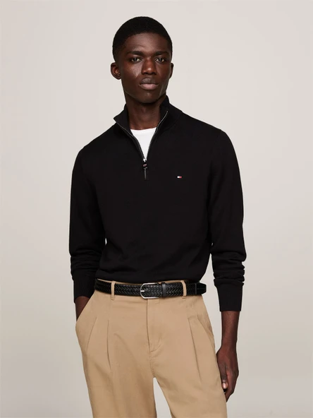 Tommy Hilfiger   PIMA ORG CTN CASHMERE ZIP MOCK Erkek Siyah Kazak - MW0MW28049 ürün görseli 1