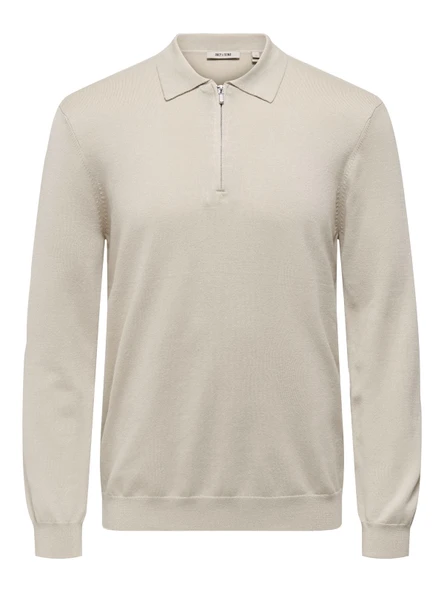 Only & Sons   ONSWYLER LIFE REG 14 HALF ZIP POLO KNIT Erkek Gray Kazak - 22034225 ürün görseli 1
