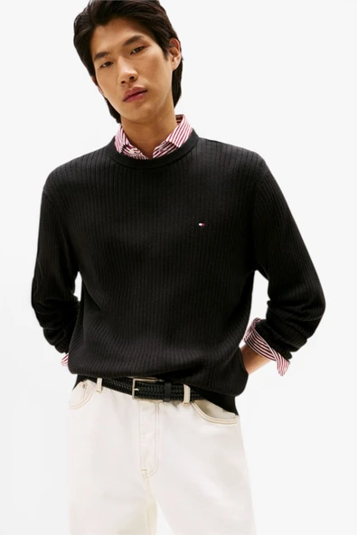 Tommy Hilfiger   PIMA CTN CASH STRUCTURE CREW Erkek Siyah Kazak - MW0MW40449 ürün görseli 1