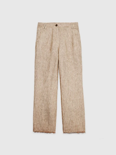 Sisley   %100 Keten Paçaları Dikişsiz Düz Paça Çizgisiz Pantolon Kadın Siyah Mix Pantolon - 324P4NTHLF055 ürün görseli 1