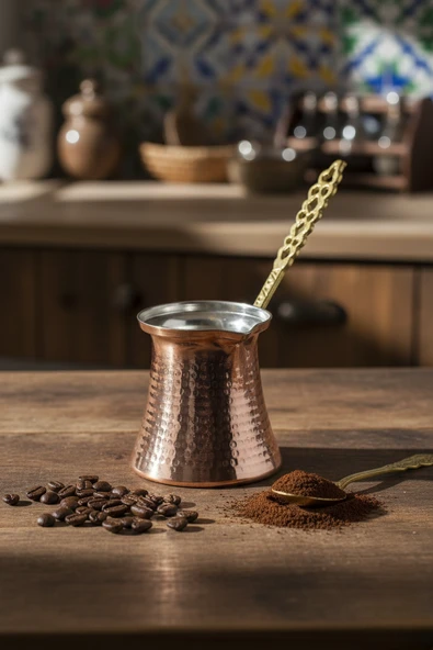 LUDIA Dövme Bakır El Yapımı 500ml Cezve Kahve Cezvesi no7 ürün görseli 1