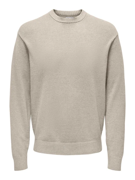 Only & Sons   ONSLEON LIFE REG 12 PBT CREW KNIT Erkek Bej Kazak - 22030507 ürün görseli 1