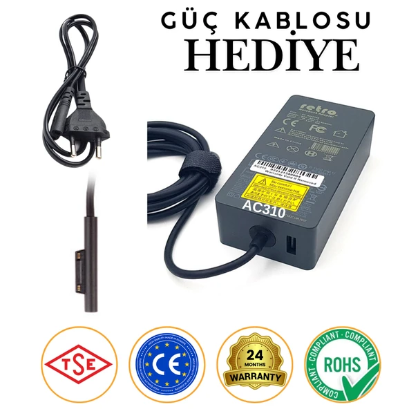Microsoft Surface Book 2, 15V 6.33A ile Uyumlu Notebook Adaptörü 95W (102W) ürün görseli 1