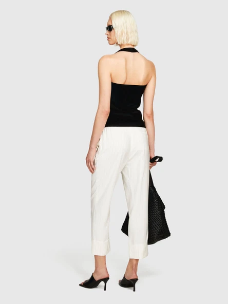 Sisley   Viskoz Karışımlı Yanları Elastik Bel Bantlı Çizgili Pantolon Kadın Siyah Mix Pantolon - 324P4PIKLF056 ürün görseli 1