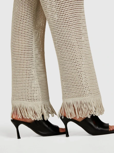 Sisley   Viskoz Karışımlı Örgü Motifli Saçak Paça Coulotte Pantolon Kadın Gri Pantolon - 324P196PMF008 ürün görseli 1