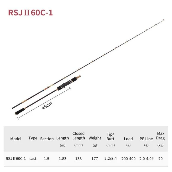 Ecooda GT-Fisher Rainbow 2 183cm 200-400gr Slow Jigging Kamışı ürün görseli 1