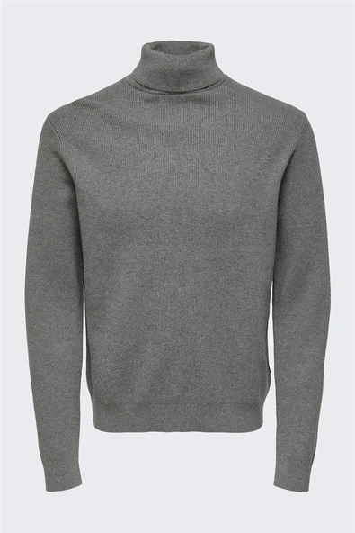 Only & Sons   Onsphil Reg 12 Struc Roll Neck Knit Noos Erkek Gri Kazak - 22023202 ürün görseli 1