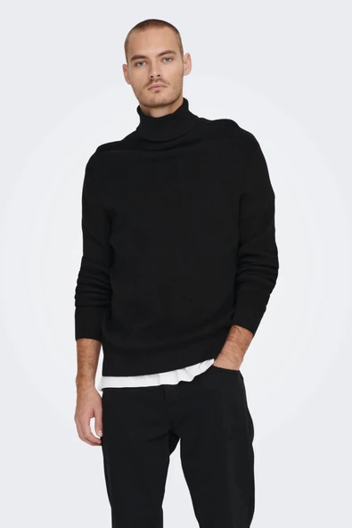 Only & Sons   Onsphil Reg 12 Struc Roll Neck Knit Noos Erkek Siyah Kazak - 22023202 ürün görseli 1