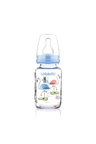 Bebedor Desenli Cam Biberon Flamingo Dar Ağız 125ml 0ay ürün görseli 1