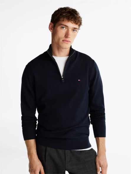 Tommy Hilfiger   PIMA ORG CTN CASHMERE ZIP MOCK Erkek Mavi Kazak - MW0MW28049 ürün görseli 1