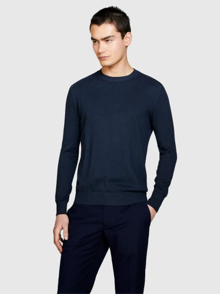 Sisley   %100 Pamuk Soldurma Bisiklet Yaka Kazak Erkek Lacivert Kazak - 324P1098S1032 ürün görseli 1