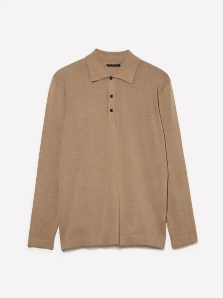 Sisley   %100 Pamuk Polo Yaka Kazak Erkek Bej Kazak - 325A1028S300P ürün görseli 1