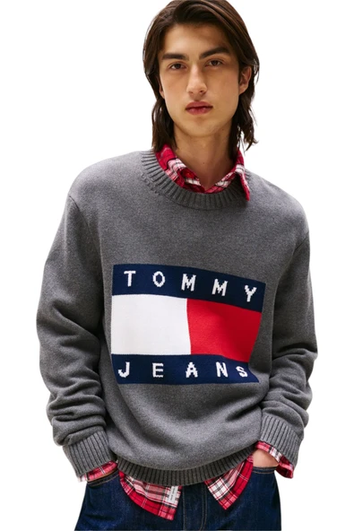Tommy Hilfiger   TJM REG MELANGE FLAG SWEATER Erkek Gri Kazak - DM0DM22105 ürün görseli 1
