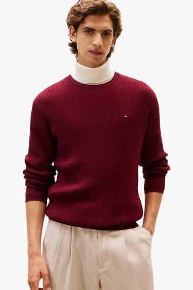 Tommy Hilfiger   PIMA CTN CASH STRUCTURE CREW Erkek Mor Kazak - MW0MW40449 ürün görseli 1