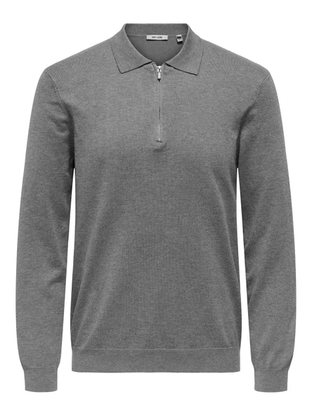 Only & Sons   ONSWYLER LIFE REG 14 HALF ZIP POLO KNIT Erkek Gray Kazak - 22034225 ürün görseli 1