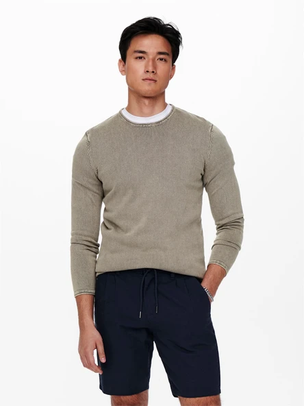 Only & Sons   ONSGARSON 12 WASH CREW KNIT NOOS Erkek Gri Kazak - 22006806 ürün görseli 1
