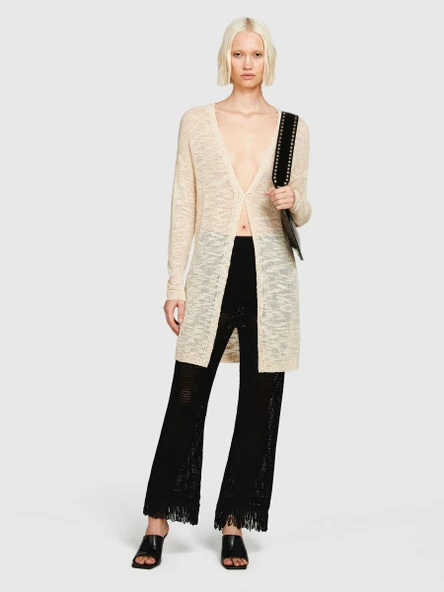 Sisley   Viskoz Karışımlı Örgü Motifli Saçak Paça Coulotte Pantolon Kadın Siyah Pantolon - 324P196PMF008 ürün görseli 1