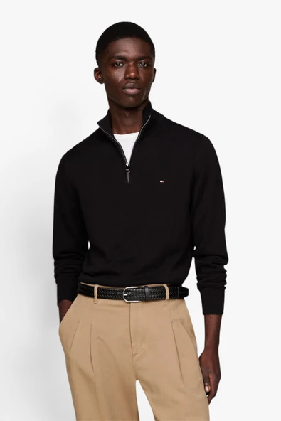 Tommy Hilfiger   PIMA ORG CTN CASHMERE ZIP MOCK Erkek Siyah Kazak - MW0MW28049 ürün görseli 1