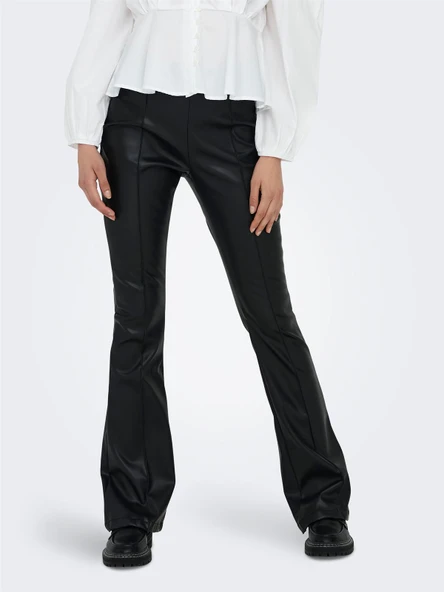 Only   ONLIDINA HW FAU LEAT FLARE PANT CC TLR Kadın Siyah Pantolon - 15298693 ürün görseli 1