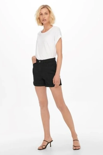 Only   ONLVEGA HW MOM DNM SHORTS NOOS Kadın Siyah Denim Şort - 15230571 ürün görseli 1