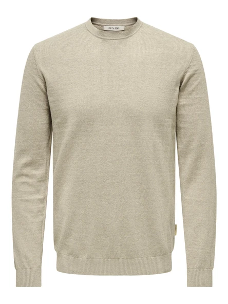 Only & Sons   ONSLOUI REG 12 MEL CREW KNIT NOOS Erkek Bej Kazak - 22029951 ürün görseli 1