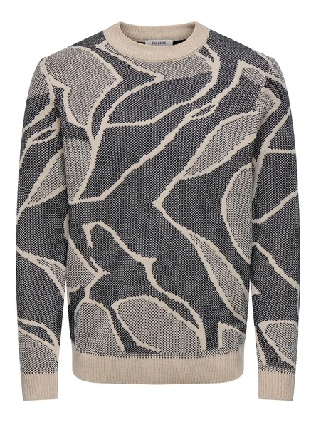 Only & Sons   ONSLONG REG LS CREW JAQUARD KNIT Erkek Gri Kazak - 22035127 ürün görseli 1