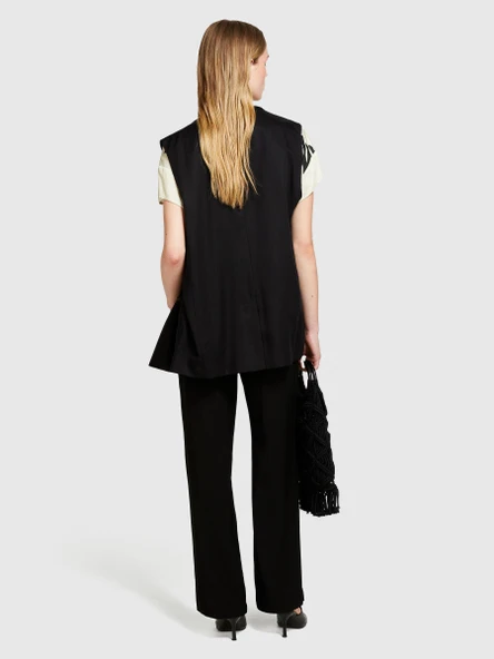 Sisley   %100 VİSKOZ ÖNÜ PİLELİ GENİŞ PAÇA PANTOLON Kadın Siyah Pantolon - 324P49NMLF057 ürün görseli 1