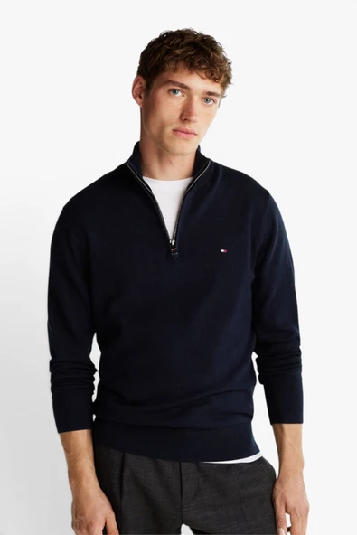 Tommy Hilfiger   PIMA ORG CTN CASHMERE ZIP MOCK Erkek Mavi Kazak - MW0MW28049 ürün görseli 1