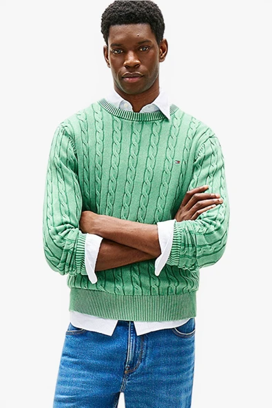 Tommy Hilfiger   CLASSIC CABLE GMD C NK Erkek Yeşil Kazak - MW0MW39524 ürün görseli 1