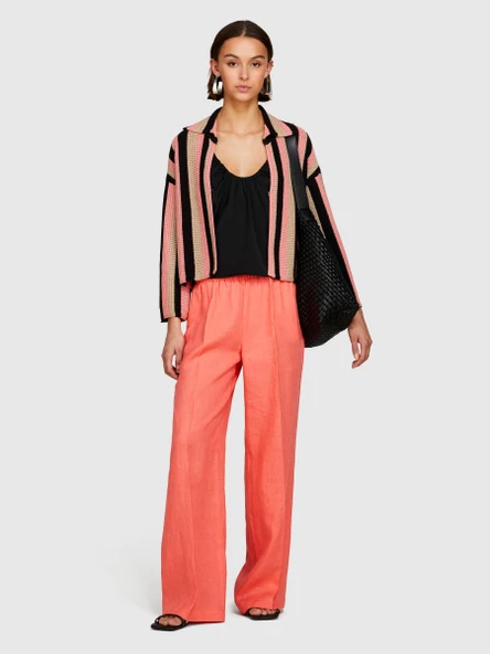 Sisley   %100 Keten Beli Büzgülü Önü Pileli Geniş Paça Pantolon Kadın Düzenlenecek Pantolon - 324P4AGHLF03U ürün görseli 1